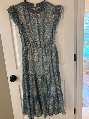 Hayden Botanical Print Ruffle Detail Chiffon Dress Size Large
